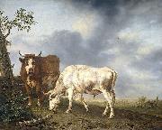 Jan Kobell Oxen in the meadow oil painting